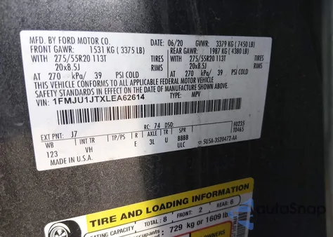 2020 Ford Expedition Xlt из США, поврежденный, VIN 1FMJU1JTXLEA62614